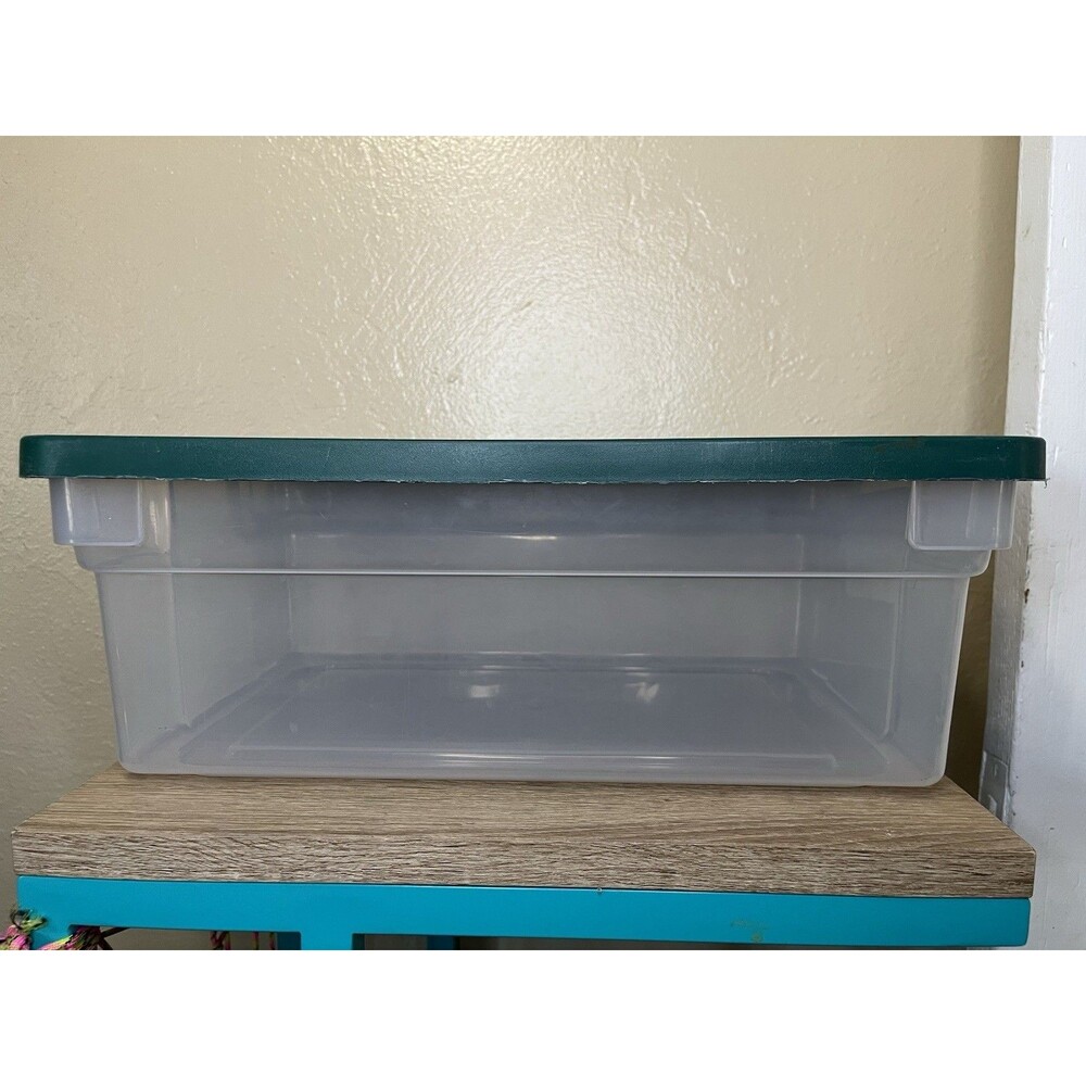 Vintage Rubbermaid Sheer Green Storage Box Container & Lid #0135 14x9x6